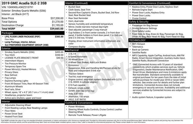 2019 GMC Acadia SLE-2