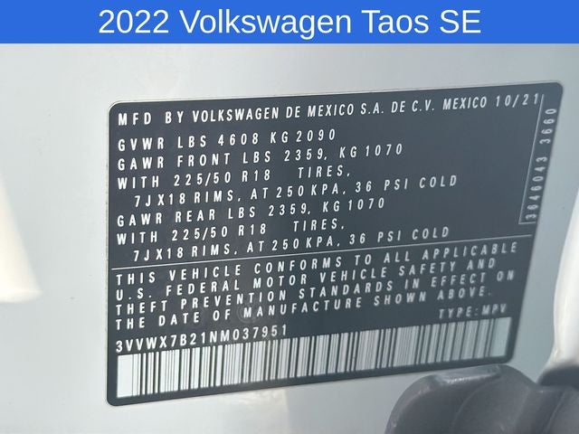 2022 Volkswagen Taos 1.5T SE