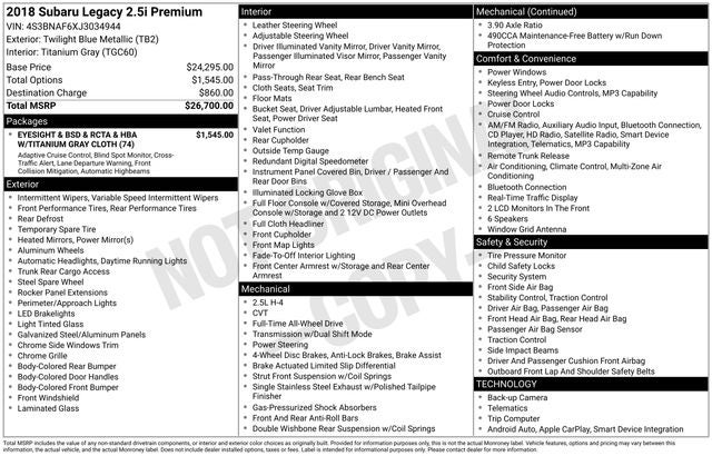 2018 Subaru Legacy 2.5i Premium