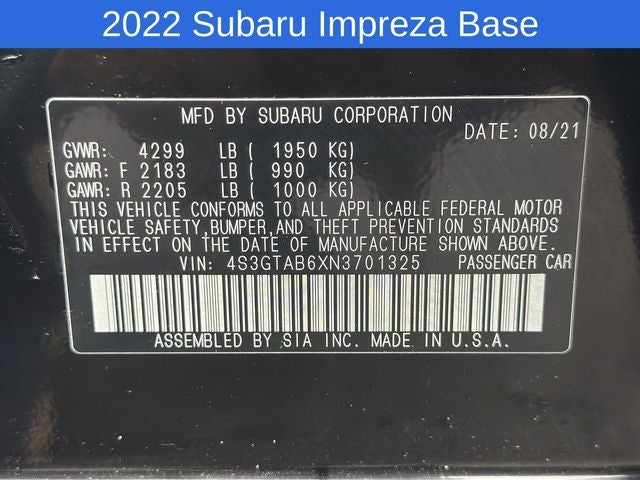 2022 Subaru Impreza Base