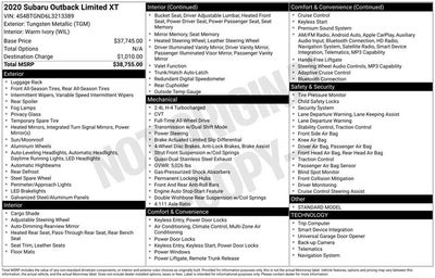 2020 Subaru Outback Limited XT