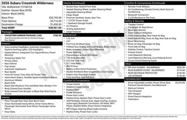 2026 Subaru CROSSTREK Wilderness