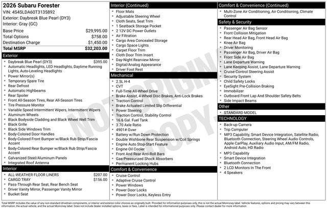 2026 Subaru FORESTER Standard Model