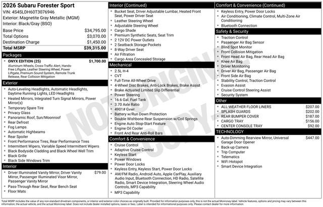 2026 Subaru FORESTER Sport Onyx Edition