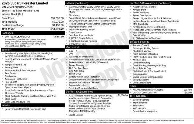 2026 Subaru FORESTER Limited