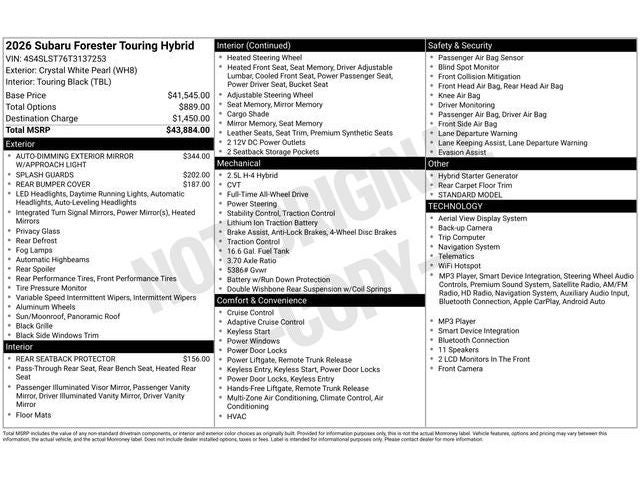 2026 Subaru FORESTER Touring Hybrid