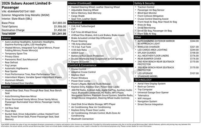 2026 Subaru ASCENT Limited 8-Passenger