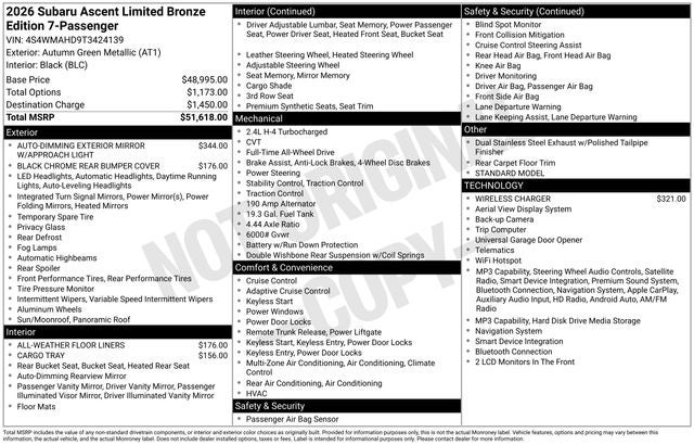 2026 Subaru ASCENT Limited Bronze Edition 7-Passenger