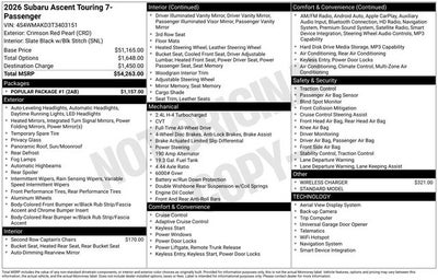 2026 Subaru ASCENT Touring 7-Passenger