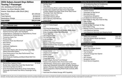 2026 Subaru ASCENT Onyx Edition Touring 7-Passenger