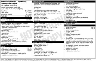 2026 Subaru ASCENT Onyx Edition Touring 7-Passenger