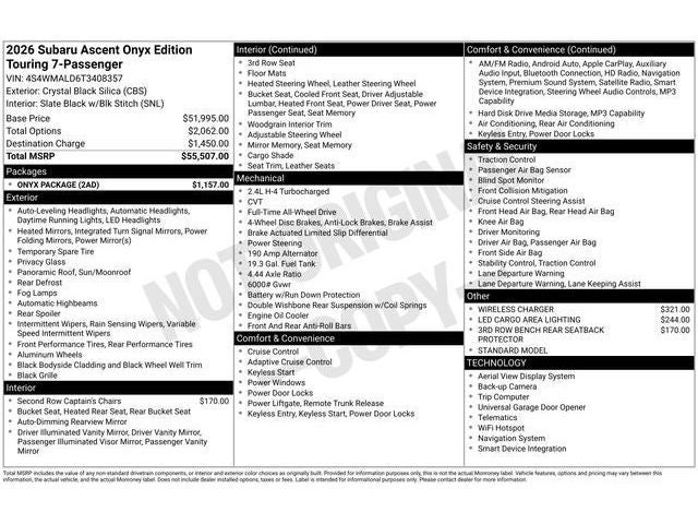 2026 Subaru ASCENT Onyx Edition Touring 7-Passenger