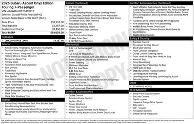 2026 Subaru ASCENT Onyx Edition Touring 7-Passenger