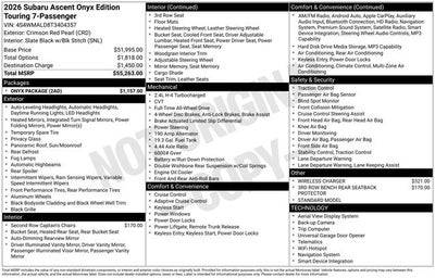 2026 Subaru ASCENT Onyx Edition Touring 7-Passenger