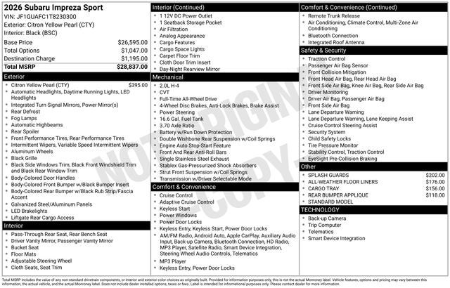 2026 Subaru IMPREZA Sport