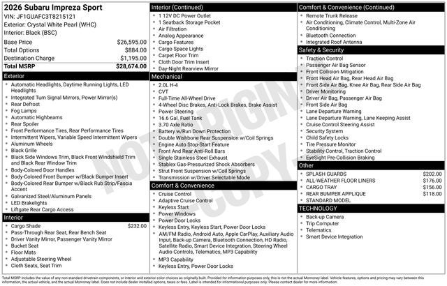 2026 Subaru IMPREZA Sport