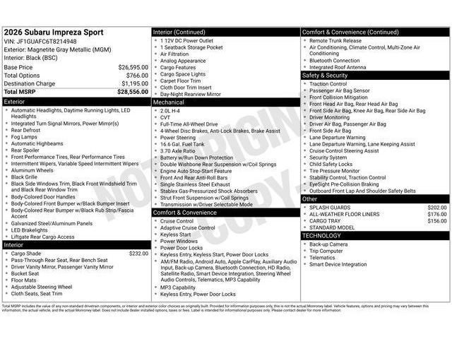 2026 Subaru IMPREZA Sport