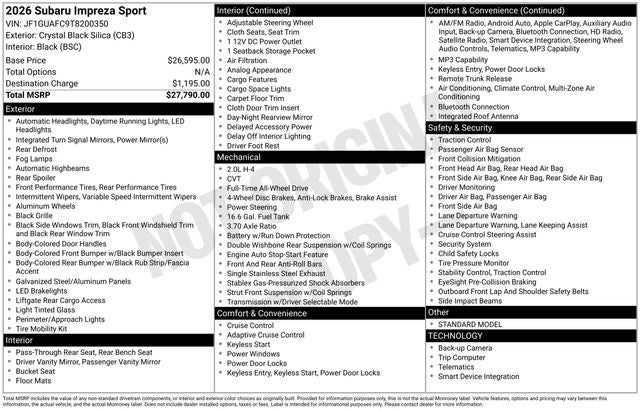 2026 Subaru IMPREZA Sport