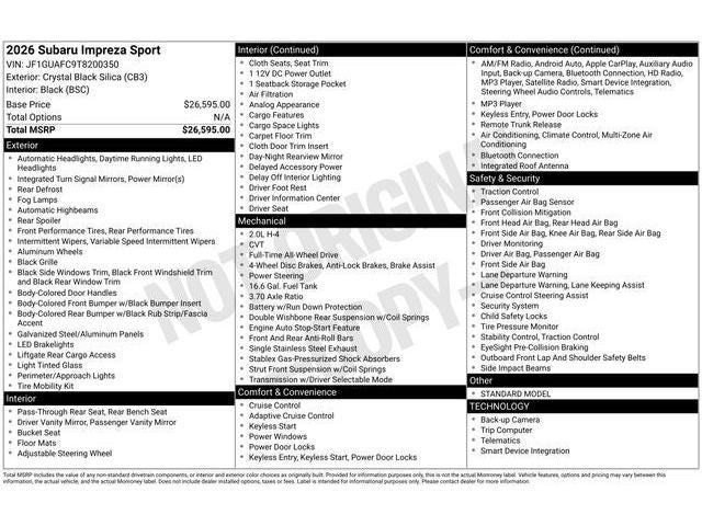 2026 Subaru IMPREZA Sport