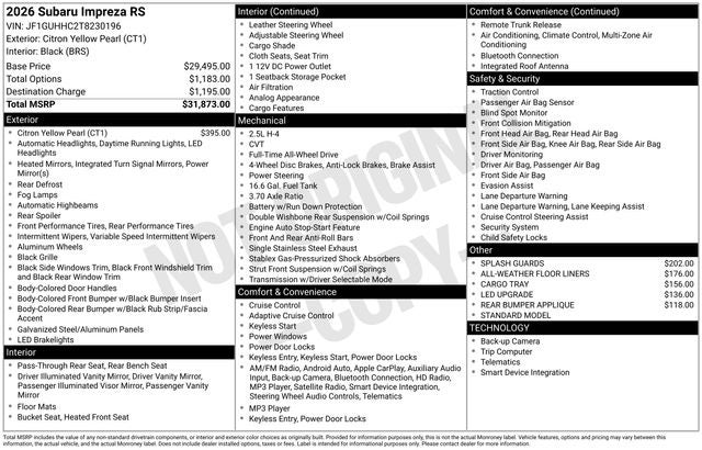 2026 Subaru IMPREZA RS