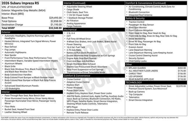 2026 Subaru IMPREZA RS