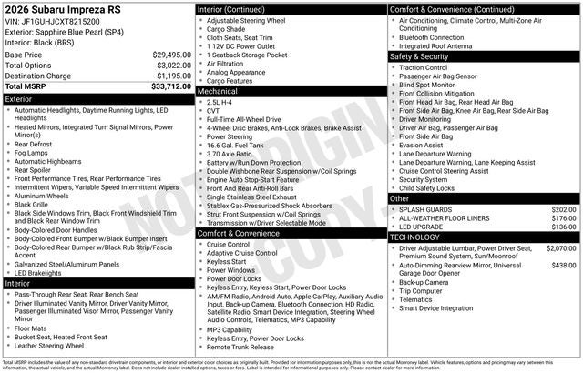 2026 Subaru IMPREZA RS