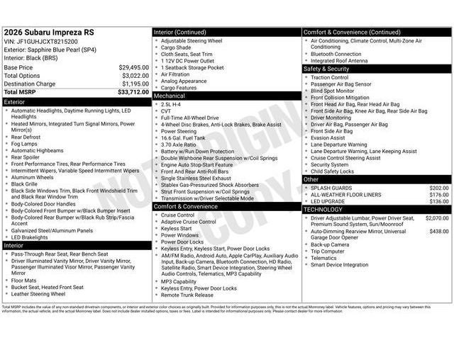 2026 Subaru IMPREZA RS