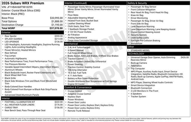 2026 Subaru WRX Premium
