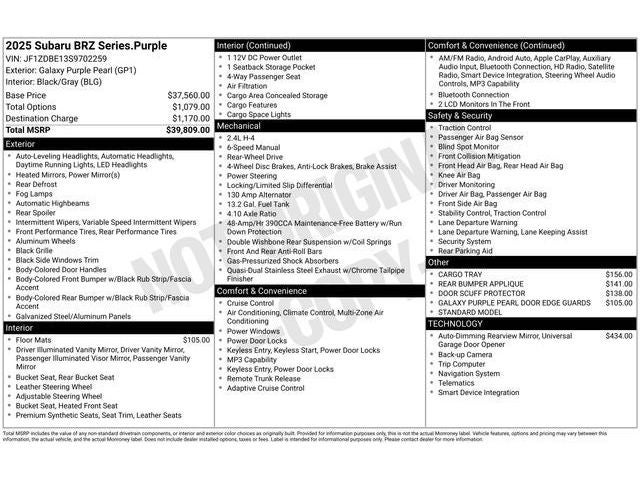 2025 Subaru BRZ Series Purple