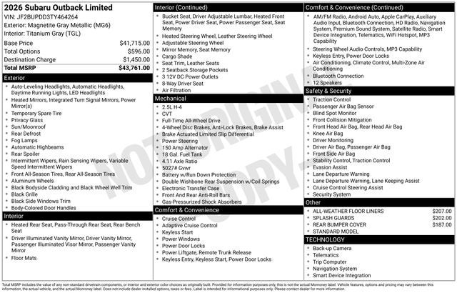 2026 Subaru OUTBACK Limited