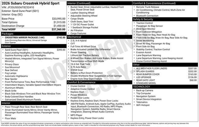 2026 Subaru CROSSTREK Sport Hybrid
