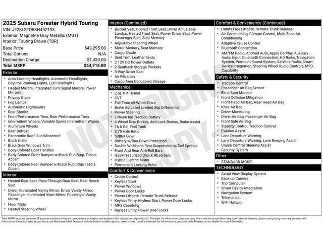 2025 Subaru FORESTER Touring Hybrid