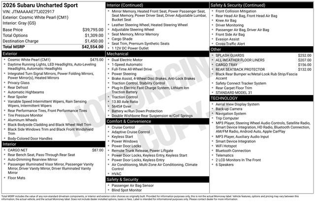 2026 Subaru UNCHARTED Sport