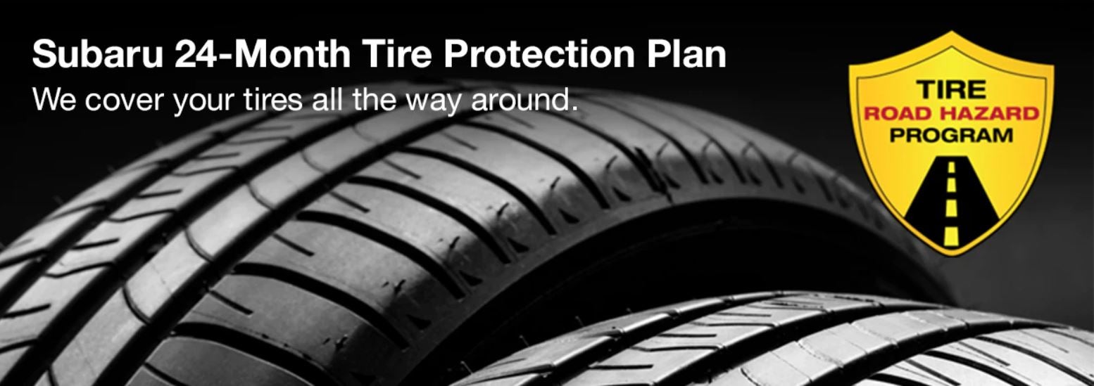 Subaru tire with 24-Month Tire Protection and road hazard program logo. | Subaru of Utica in Yorkville NY