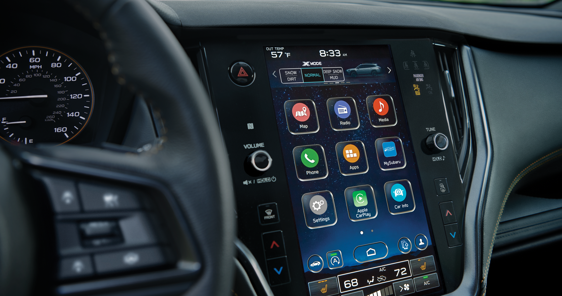 A close-up of the 11.6-inch touchscreen for the STARLINK Multimedia system on the 2023 Outback Wilderness. | Subaru of Utica in Yorkville NY